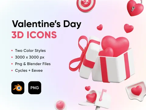 Valentine's Day 3D Icons - Blender 3d models