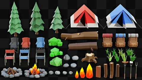 Low Poly Camping Assets - Blender 3d models