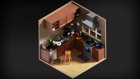 Low Poly Isometric Kitchen - Blender scenes