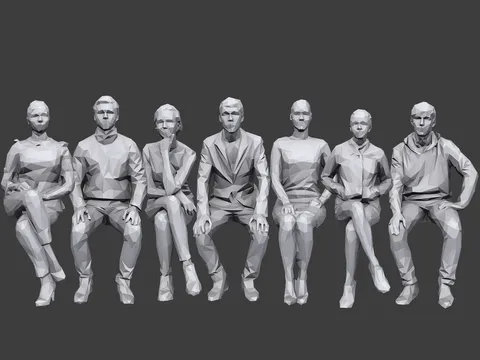 Lowpoly People Sitting Pack 6 - Blender 3d models