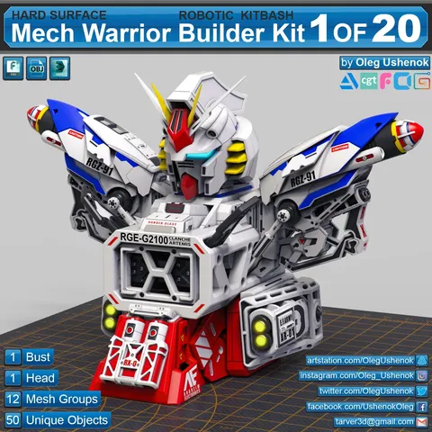 Mech Warrior Hard Surface Kitbash 1 - Blender 3d models