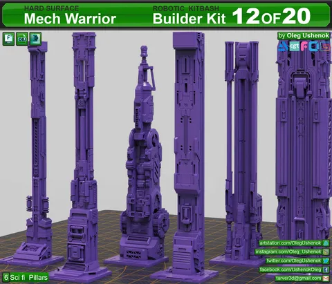 Mech Warrior Hard Surface Kitbash 12 - Blender 3d models