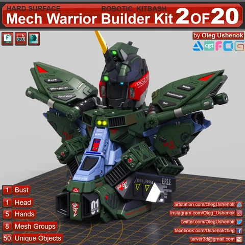 Mech Warrior Kitbash 2 - Blender 3d models