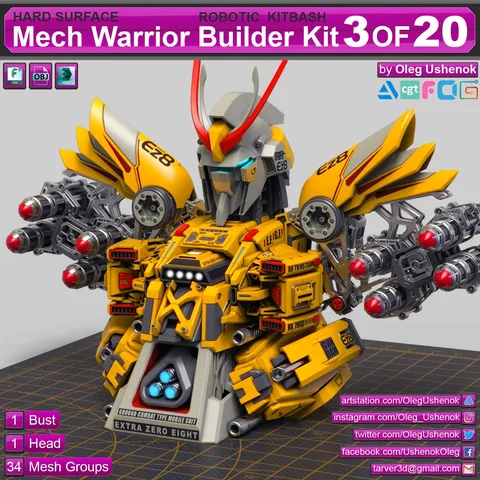Mech Warrior Hard Surface Kitbash 3 - Blender 3d models