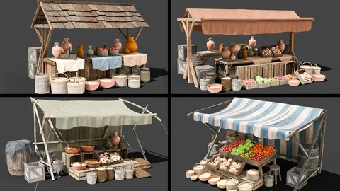 Medieval Market Stall Pack - Blender 3d models