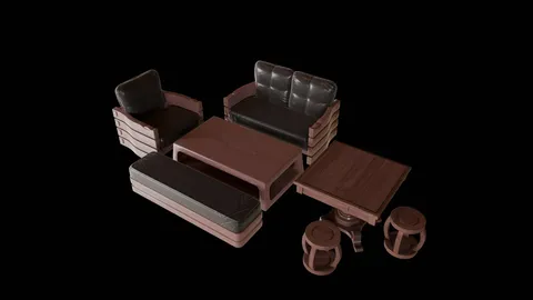Modern Chinese Sofa Set - Blender 3d models