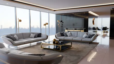 Modern Deco Living Room - Blender scenes
