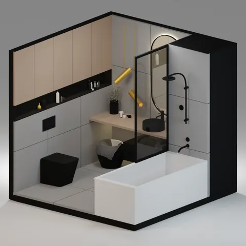 Modern Industrial Bathroom - Blender scenes