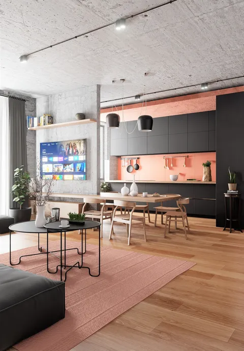 Modern Living, Dining & Kitchen - Blender scenes