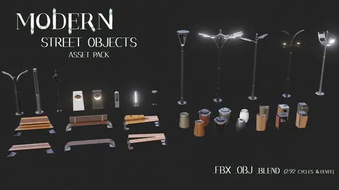Modern Street Objects - Blender 3d models