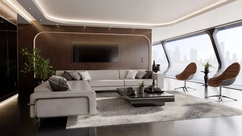 Modern Wooden Living Room - Blender scenes