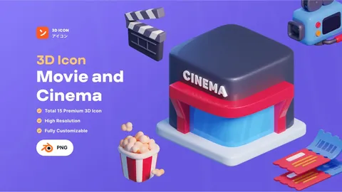 Movie & Cinema 3D Icons - Blender 3d models