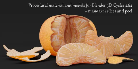 Procedural Mandarin and Peel - Blender 3d models