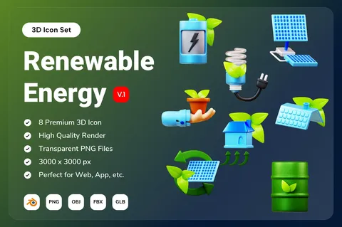 Renewable Energy 3D Icon Set - Blender 3d models