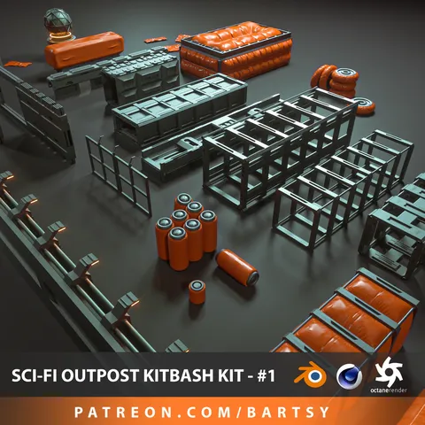 Sci-Fi Outpost Kitbash Kit #1 - Blender 3d models