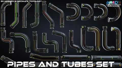 Sci-Fi Pipes and Tubes Set - Blender 3d models