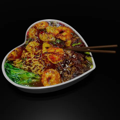 Spicy Shrimp & Steak Wonton Noodle Soup - Blender 3d models