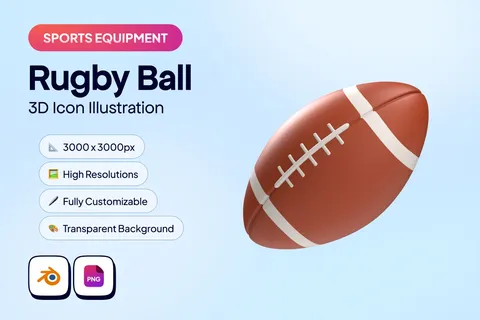 Sports Equipment 3D Icon - Rugby Ball - Blender 3d models