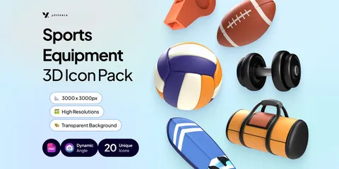 Sports Equipment 3D Icons - Blender 3d models