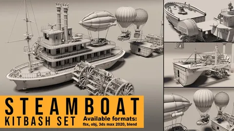 Steamboat Kitbash Set - Blender 3d models