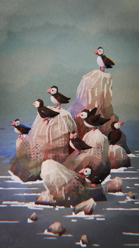 Stylized Animated 2.5D Puffins - Blender scenes