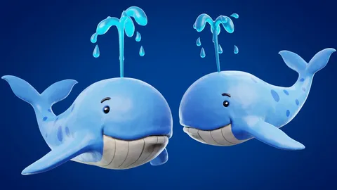 Stylized Cartoon Whale - Blender 3d models