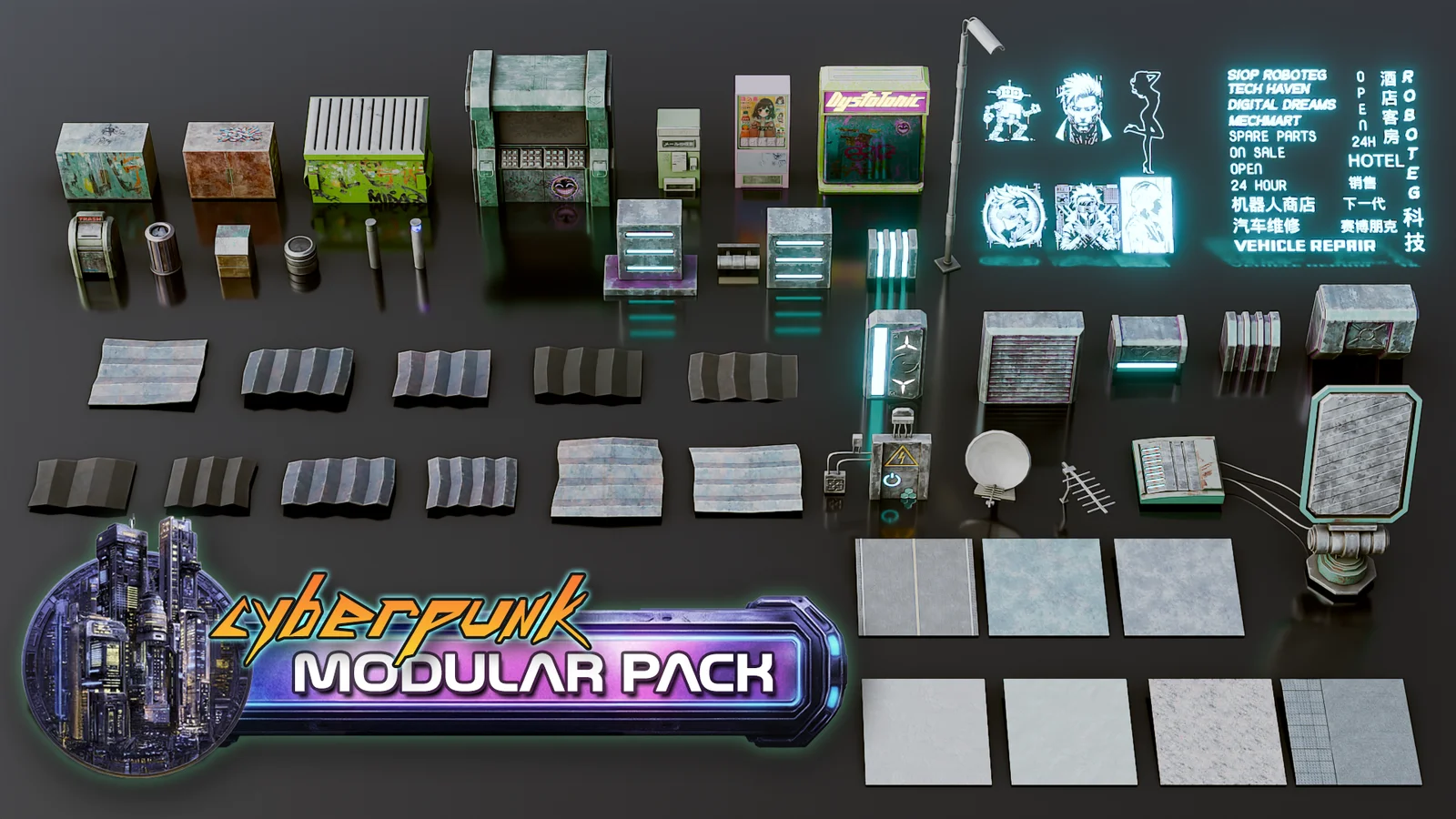 Stylized Cyberpunk Downtown Kitbash screenshot 6