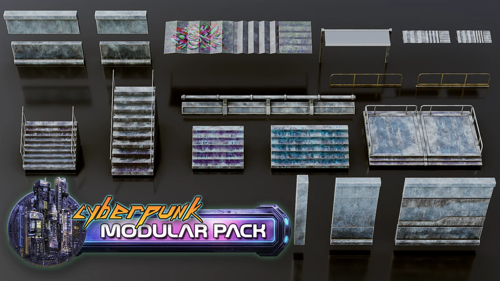 Stylized Cyberpunk Downtown Kitbash screenshot 8