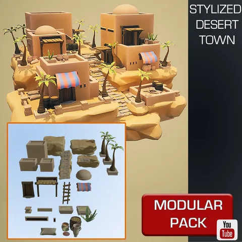 Stylized Desert Town Modular Pack - Blender 3d models