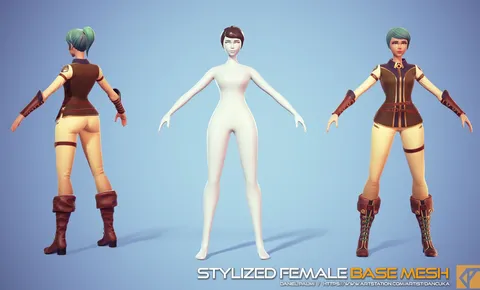 Stylized Female Base Mesh - Blender 3d models