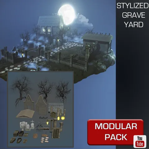 Stylized Graveyard Modular Pack - Blender 3d models