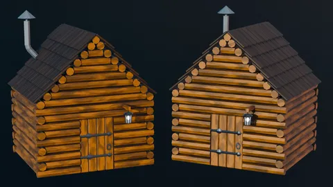 Stylized Low Poly Wooden Cabin - Blender 3d models