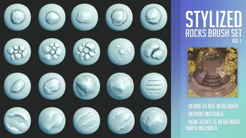 Stylized Rock Brush Set Vol 1 - Blender sculpting brushes