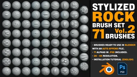 Stylized Rock Brush Set Vol 2 - Blender sculpting brushes
