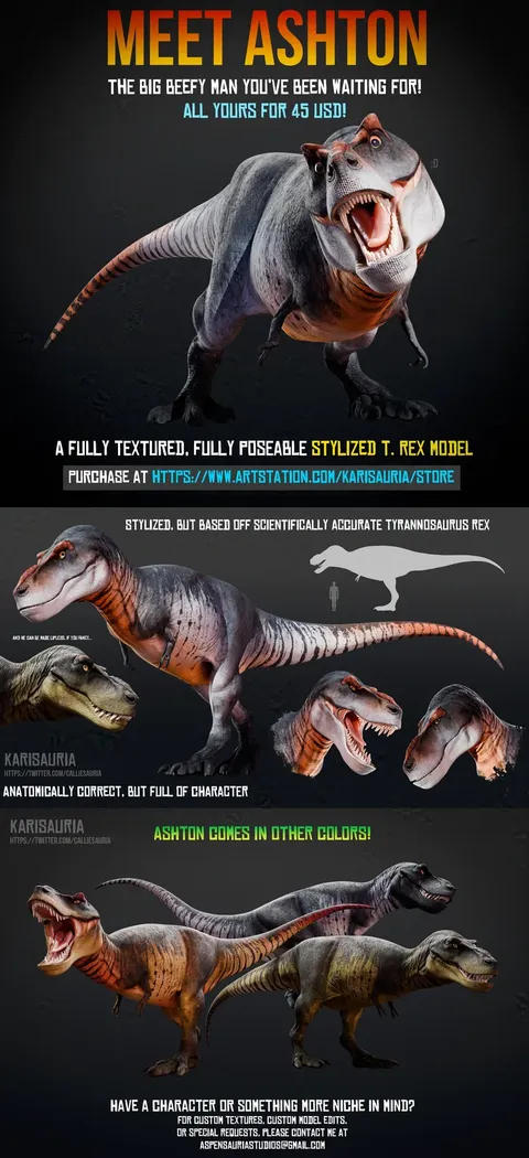 Ashton Rex Stylized T. Rex - Blender 3d models