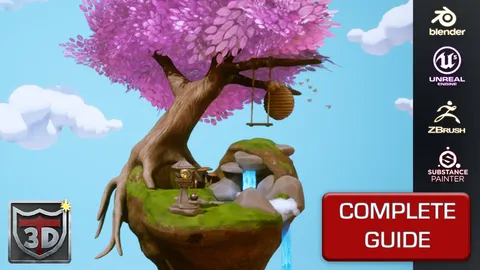 Stylized Tranquil Cherry Tree Scene - Blender scenes