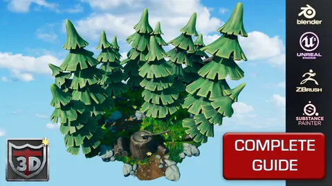 Stylized Woodland Tree Scene - Blender scenes