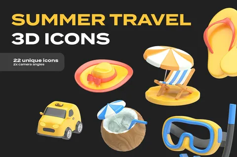 Summer Travel 3D Icons - Blender 3d models