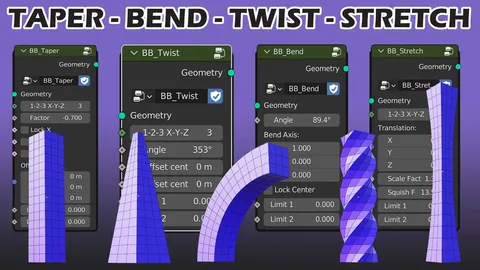 Taper Bend Twist Stretch - Blender geometry nodes