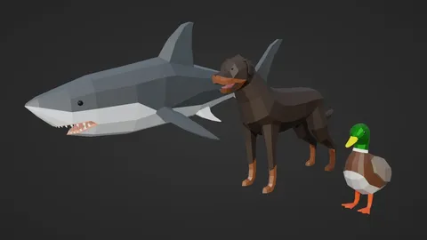 Three Low Poly Animals - Blender 3d models