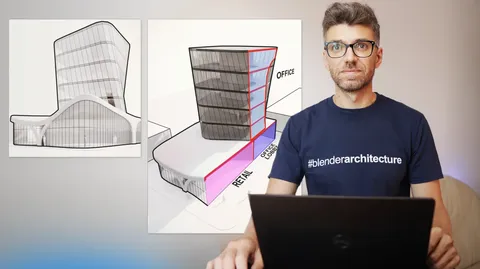 Twisted Tower with Curved Podium - Blender tutorials & courses