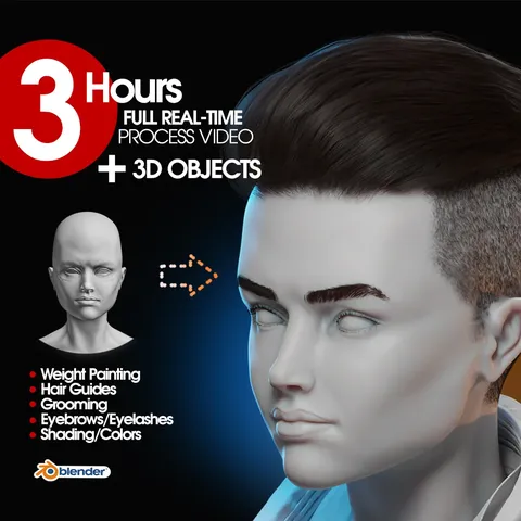 Stylized Hair Process Video - Blender tutorials & courses
