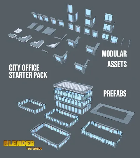 Urban City Tower Kitbash - Blender 3d models