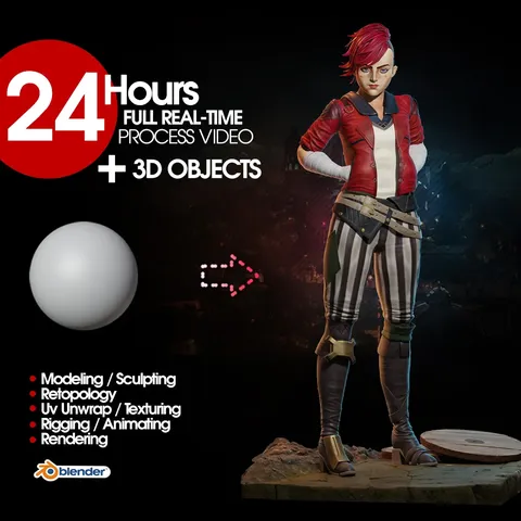 Vi (Arcane) Process Video - Blender tutorials & courses