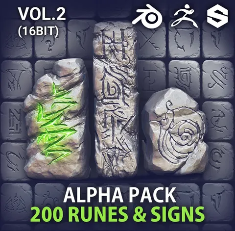 Runes, Signs & Symbols Alphas Vol. 2 - Blender sculpting brushes