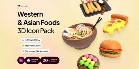 Western & Asian Foods 3D Icons - Blender 3d models