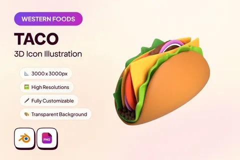 Western Food 3D Icon - Taco - Blender 3d models