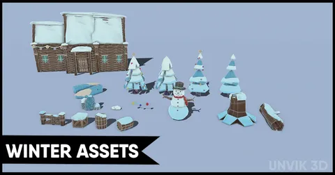 Winter Lowpoly Assets - Blender 3d models