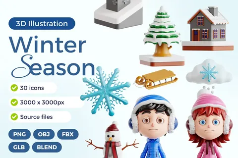 Winter Season 3D Icons - Blender 3d models