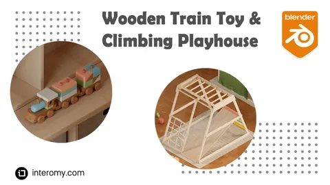Wooden Train Toy & Climbing Playhouse - Blender 3d models